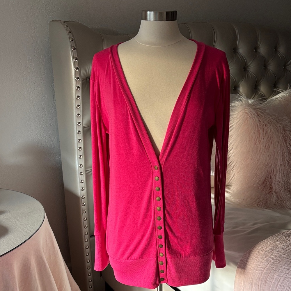 Women's Pink Button-Up Sweater